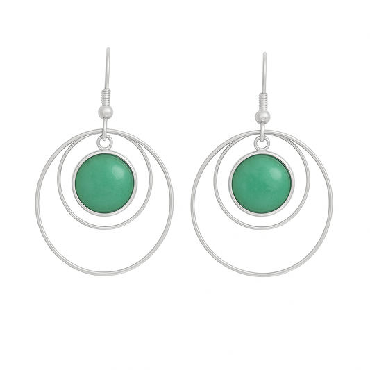 ANETHA Green Aventurine Hoop Earrings Silver