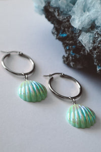 Seashell Aura Earrings  - Green / Silver