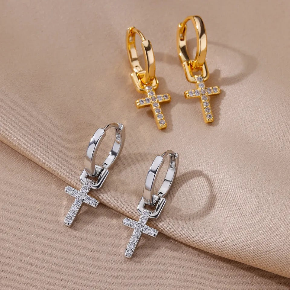 CROSS Zircon Charm Earrings Silver