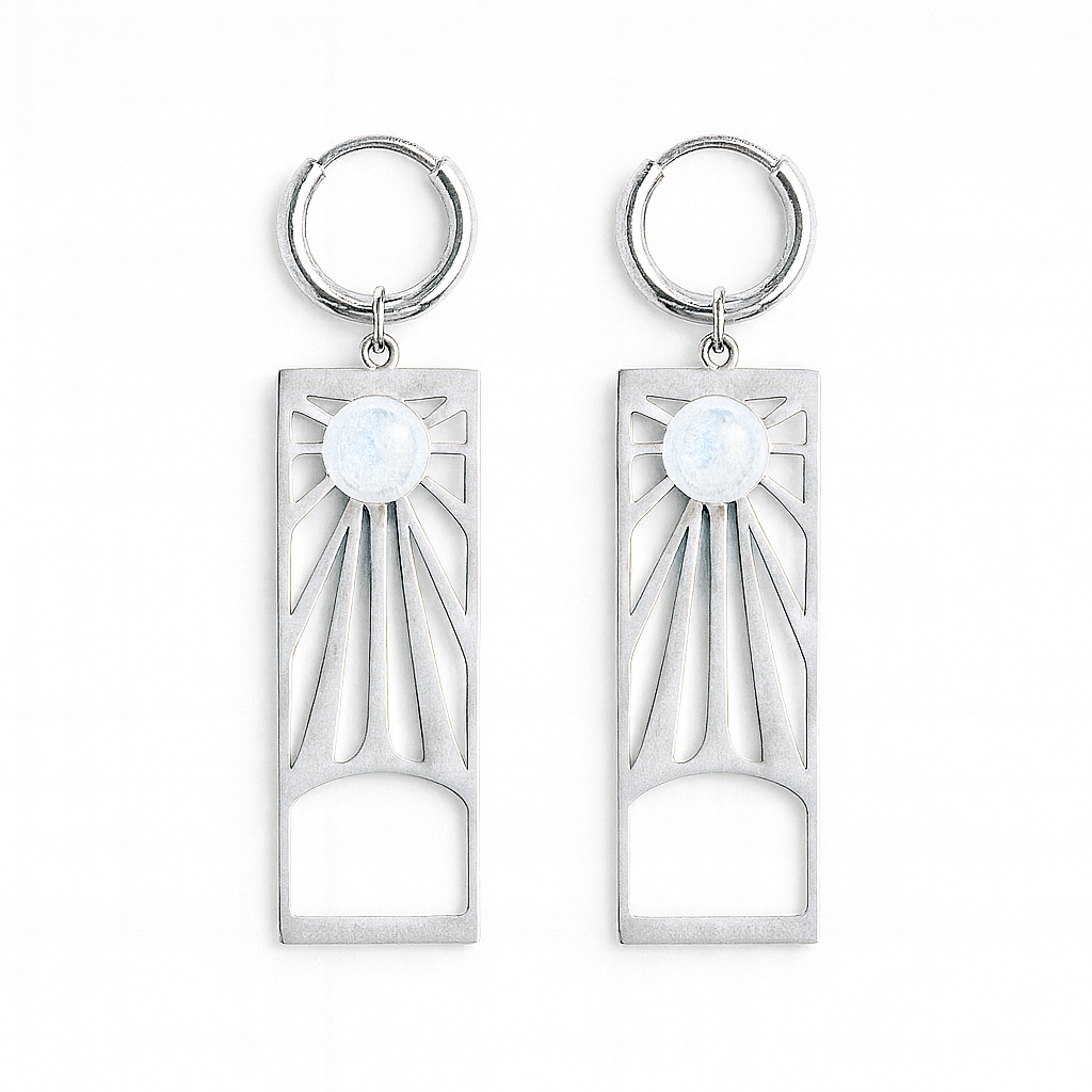SUNRISE Moonstone Dangle Charm Earrings Silver