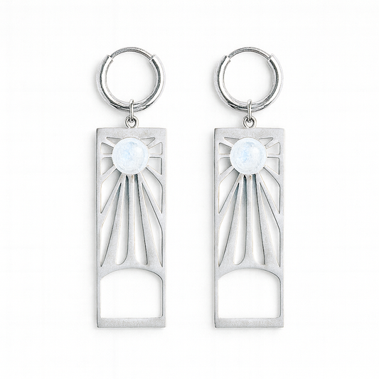 SUNRISE Moonstone Dangle Charm Earrings Silver