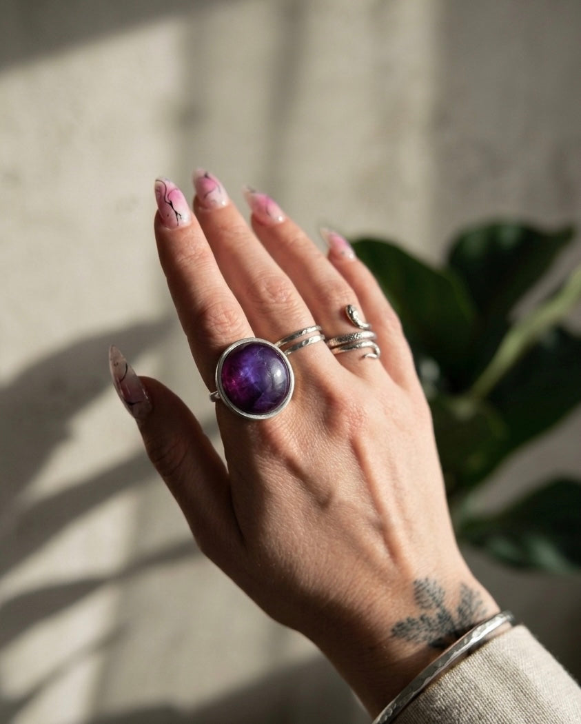 AYA Purple Labradorite Statement Ring Silver