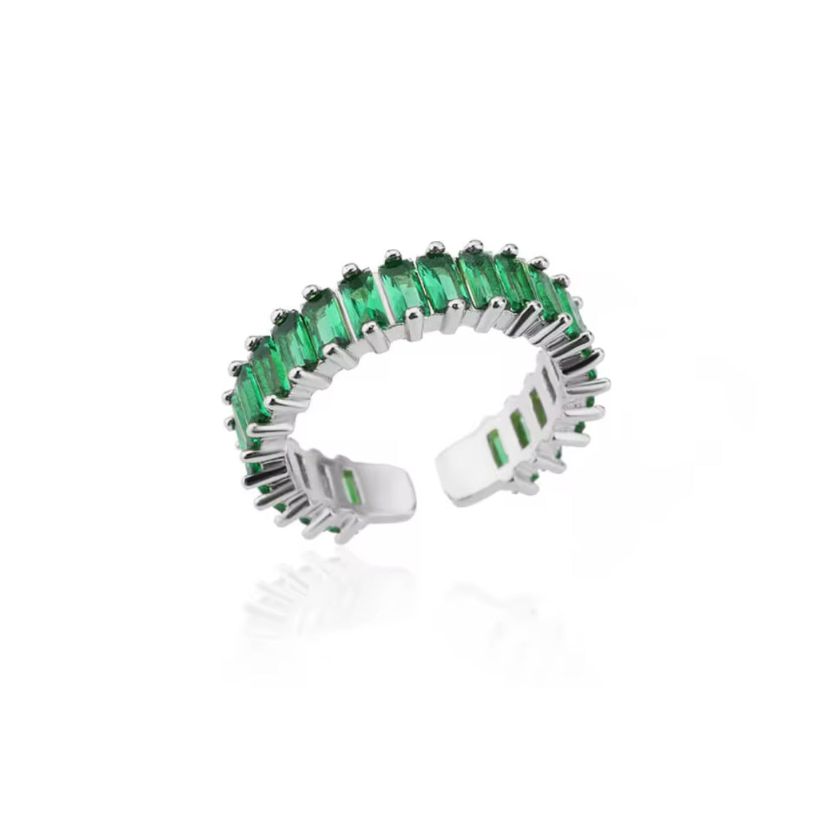 VERA Baguette Row Green Cubic Zirconia Ring Silver