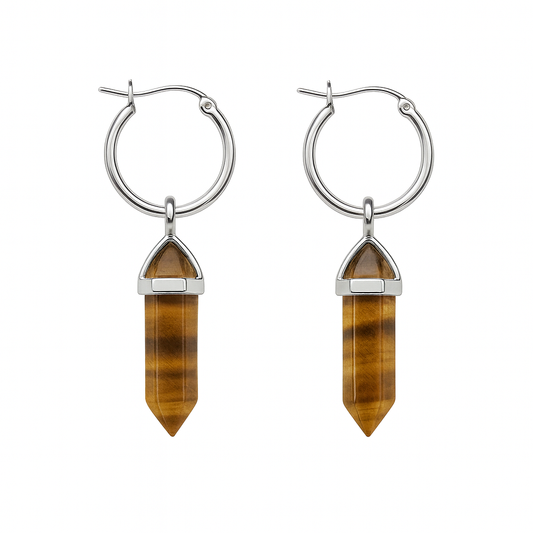 CERCLE Tiger’s Eye Hoop Earrings Silver