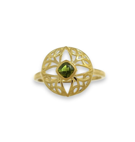 CELTIC Faceted Moldavite Ring 18K Gold Vermeil