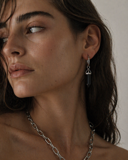 CERCLE Black Obsidian Hoop Earrings Silver