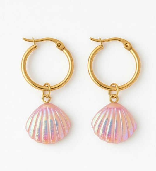 Seashell Aura Earrings  Pink / Gold