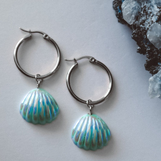 Seashell Aura Earrings  - Blue / Silver