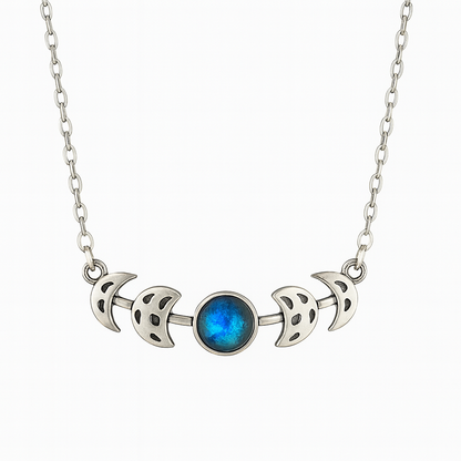 MOON PHASES Blue Labradorite Necklace Silver