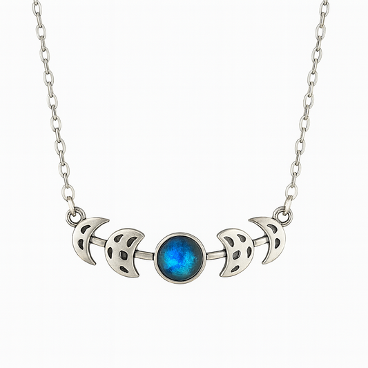 MOON PHASES Blue Labradorite Necklace Silver