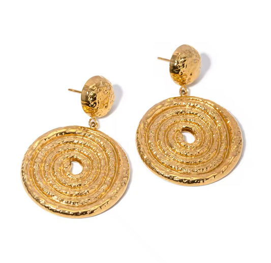 RATTAN Round Stud Statement Earrings Gold