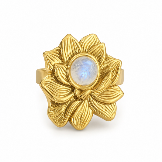 LOTUS Rainbow Moonstone Lotus Flower Ring Gold