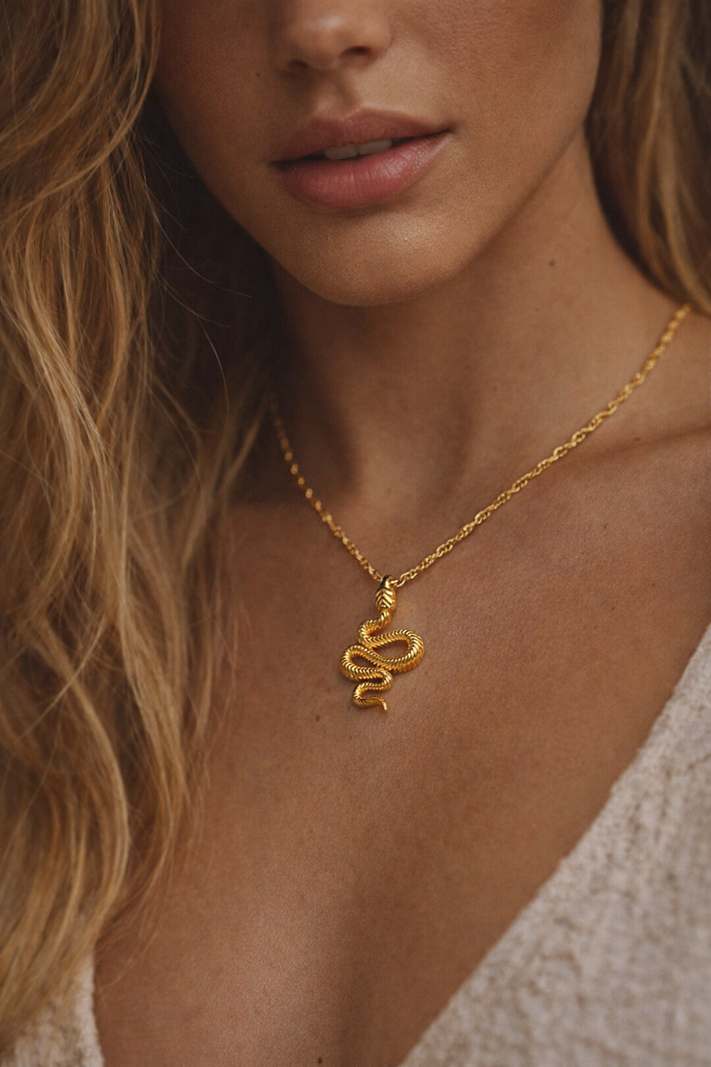 SERPENT Snake Pendant Necklace Gold