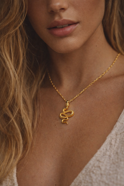 SERPENT Snake Pendant Necklace Gold