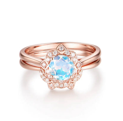 LAVANYA Moonstone Ring Set - Rose Gold