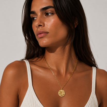 MYSTARA Sun and Moon Coin Pendant Necklace Gold