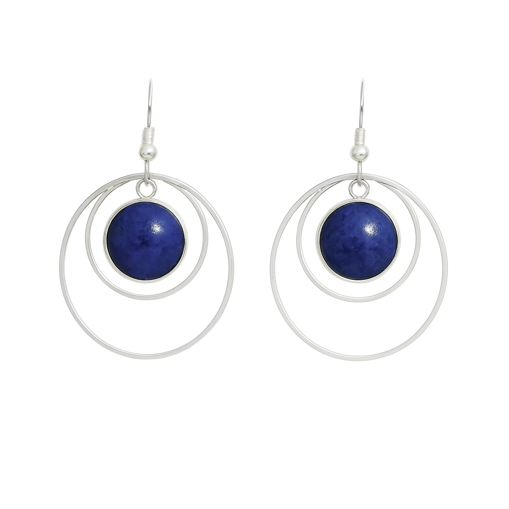 Boucles d'oreilles créoles ANETHA Lapis Lazuli Argenté
