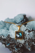 Load image into Gallery viewer, VARG Blue Labradorite Square Pendant Necklace - Gold

