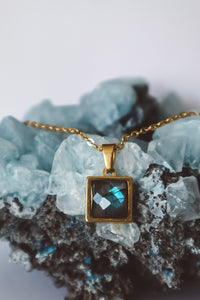 VARG Blue Labradorite Square Pendant Necklace - Gold