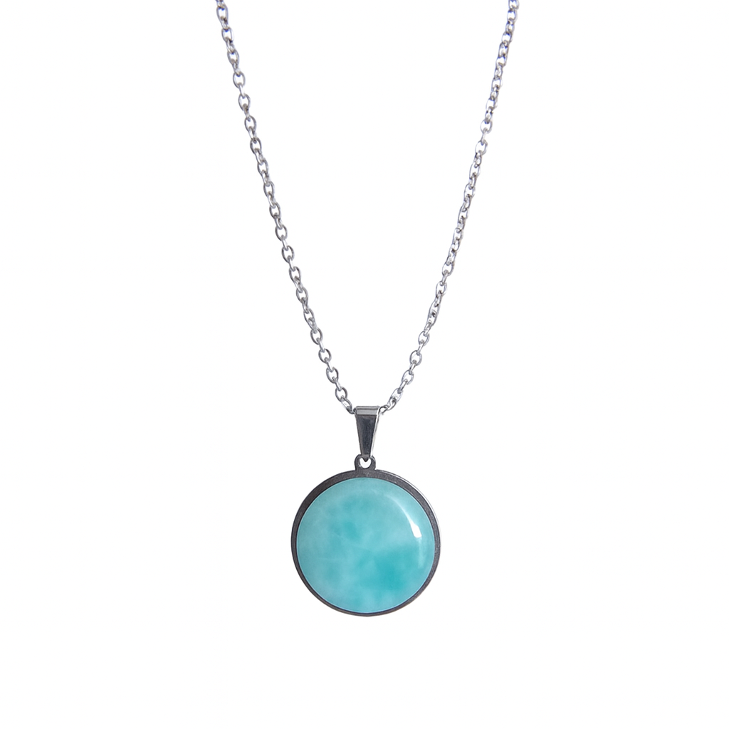 SAYA Larimar Pendentif Déclaration Collier Argent