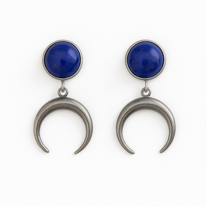 ANUK Lapis Lazuli Stud Crescent Moon Earrings Silver