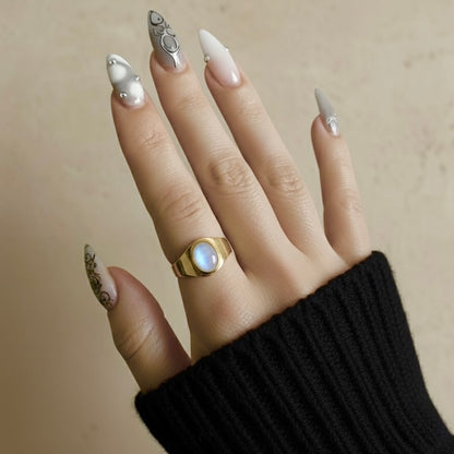 Bague SELENE en pierre de lune arc-en-ciel en or