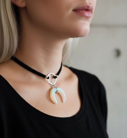 ASTRA Opalite Horn O Ring Choker Silver