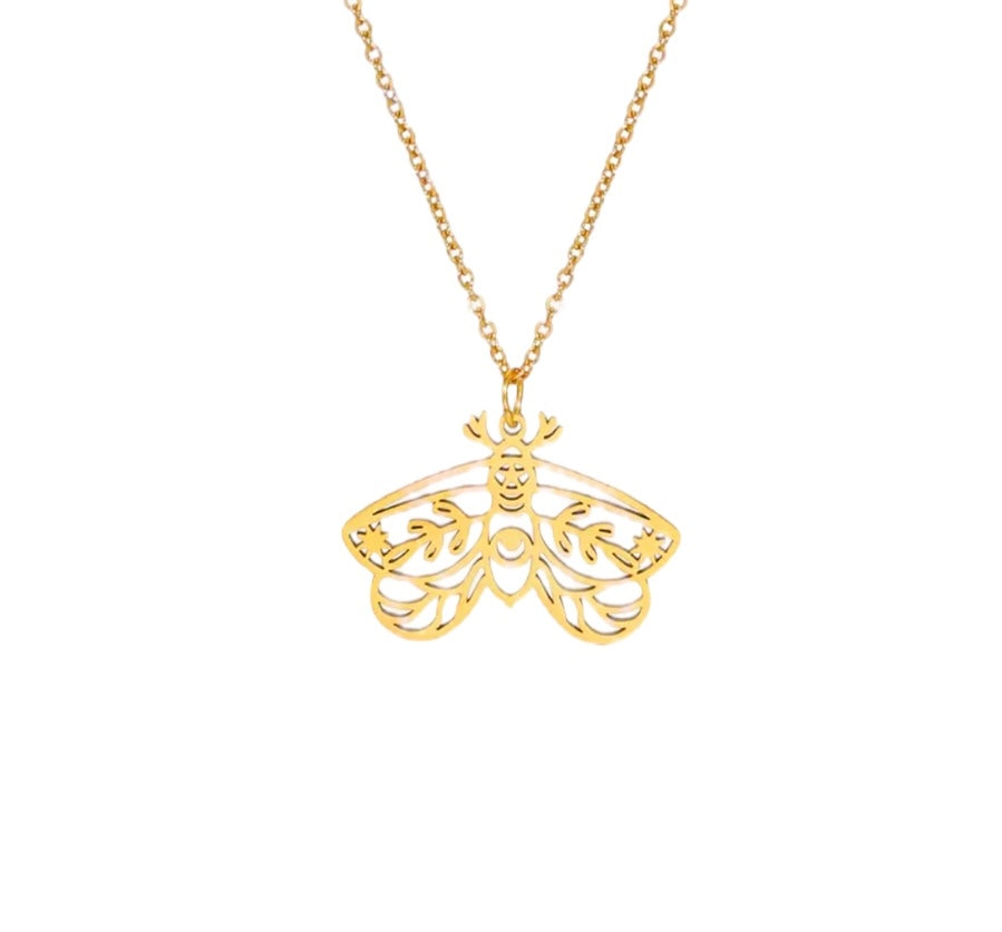 FLUTTER Moth Pendant Necklace Gold