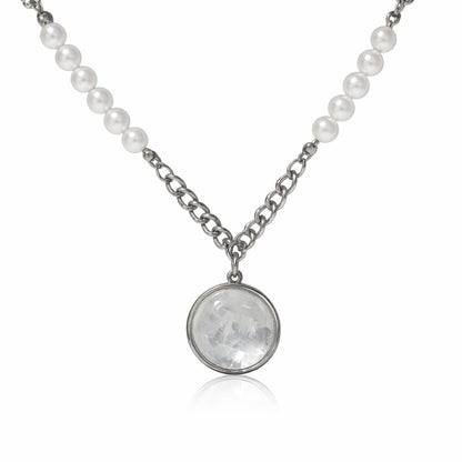LUNAR DRIFT Rainbow Moonstone Cuban Chain & Pearl Necklace