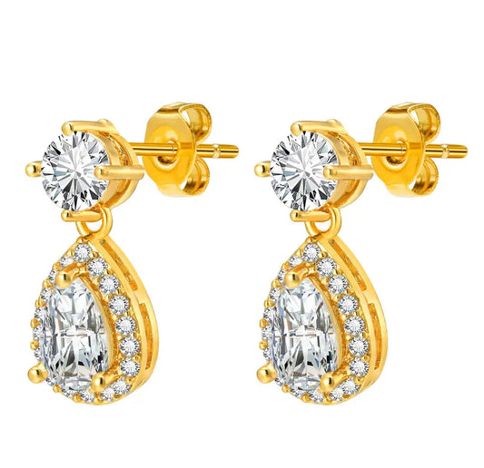 SERENA Zircon Stud Drop Earrings Gold