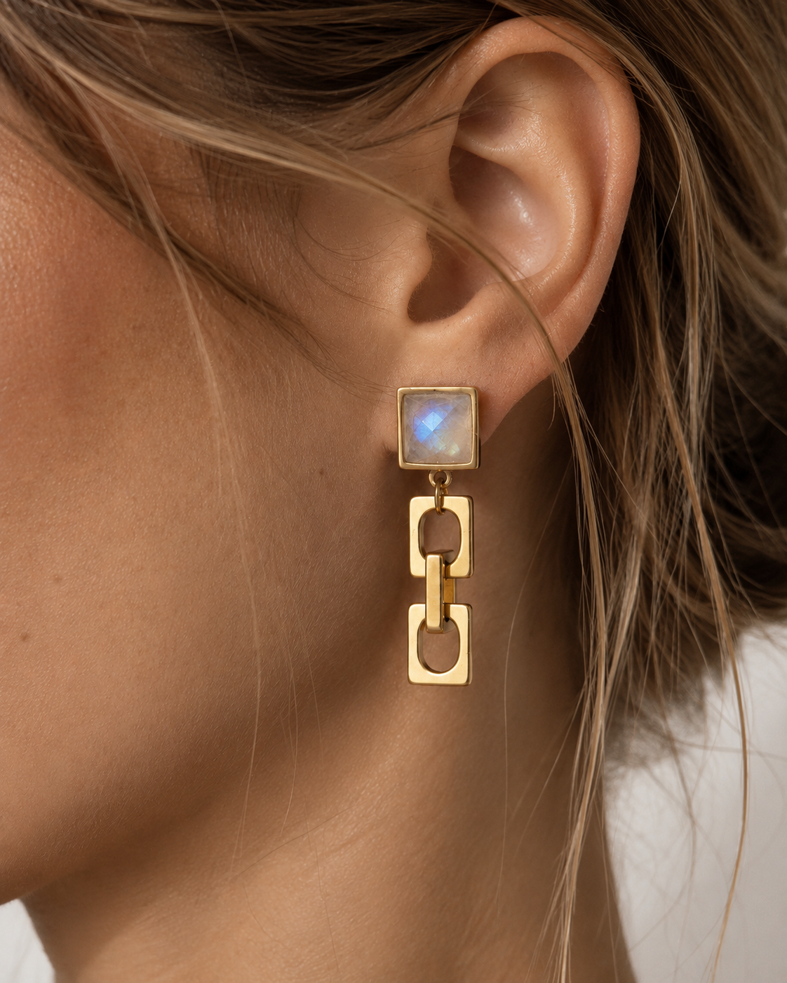 VARG Rainbow Moonstone Chain Earrings Gold