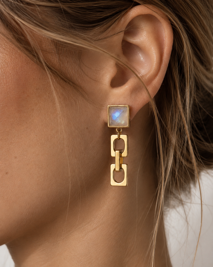VARG Rainbow Moonstone Chain Earrings Gold