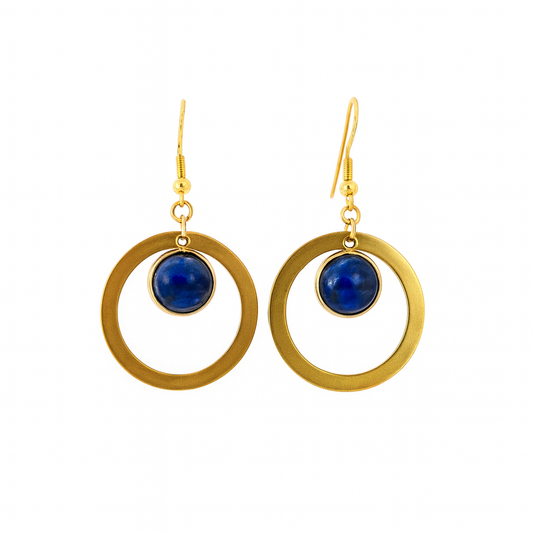 Boucles d'oreilles créoles pendantes et pendantes Lunaria Lapis Lazuli Or