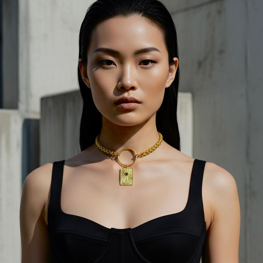 SUNSCAPE Sun O Ring Wheat Chain Choker Necklace Gold