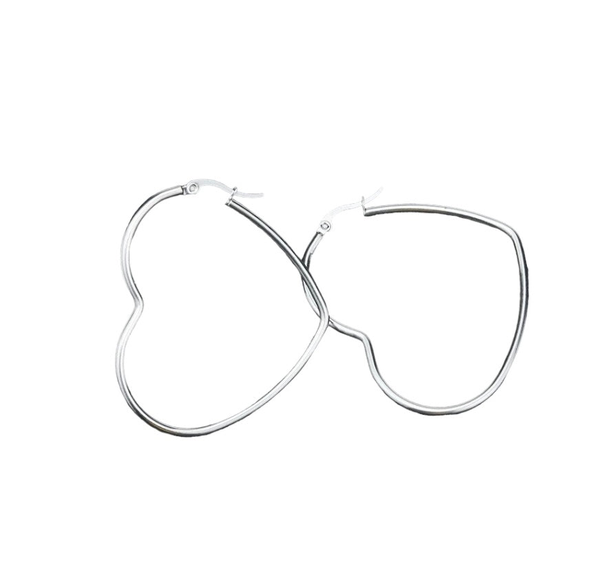 RIANA Heart Shaped Hoop Earrings - Silver