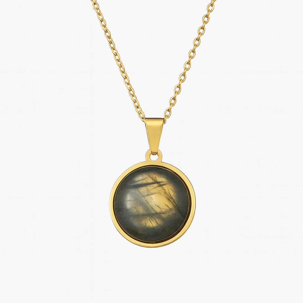 SAYA Green Labradorite Pendant Necklace Gold