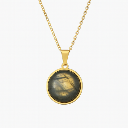 SAYA Green Labradorite Pendant Necklace Gold