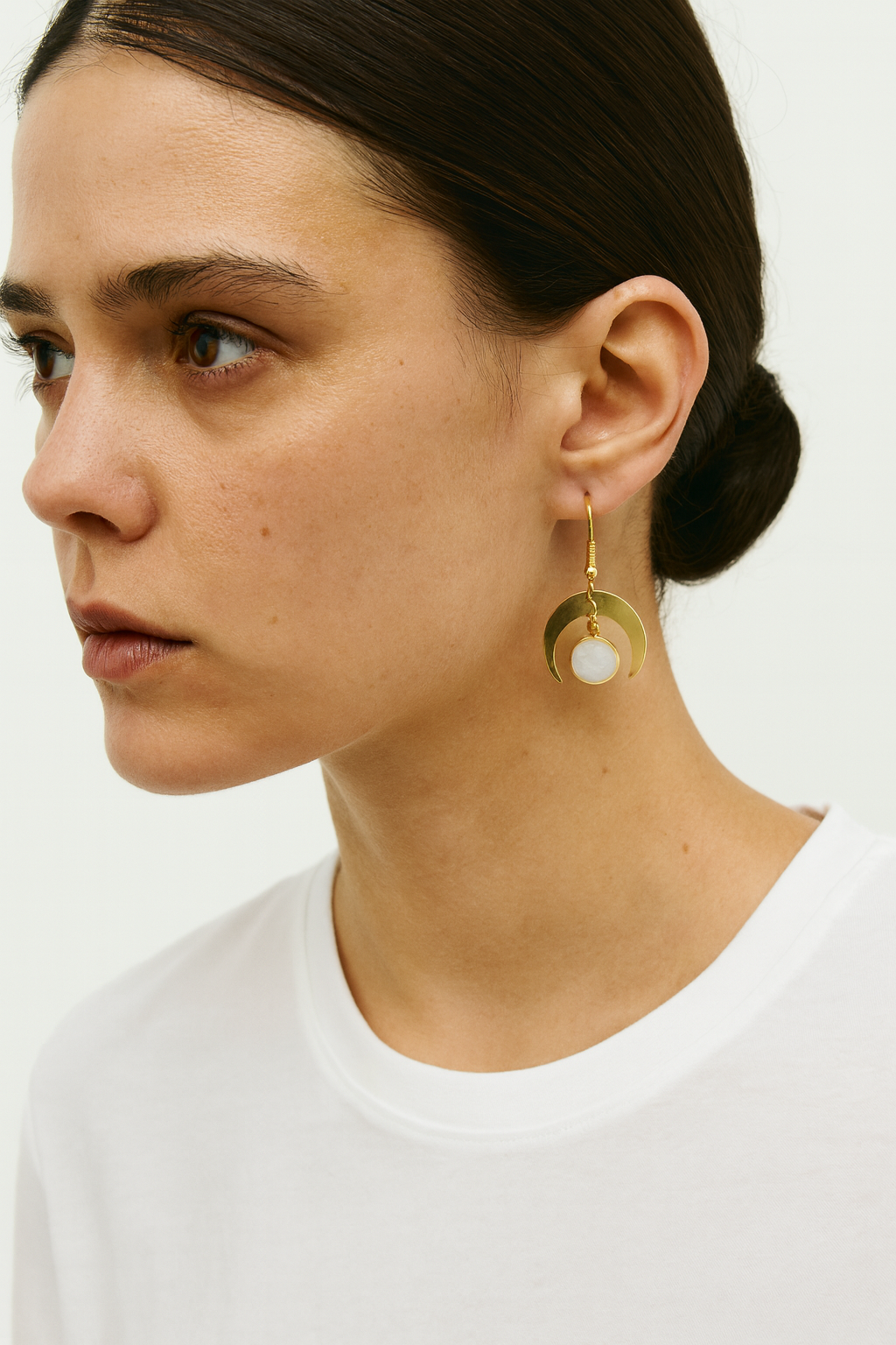 MOON SHADOW Moonstone Dainty Moon Earrings Gold