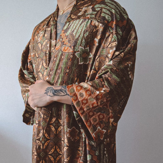 Brown and Gold Long Kimono Robe Mens - Earth Nomad