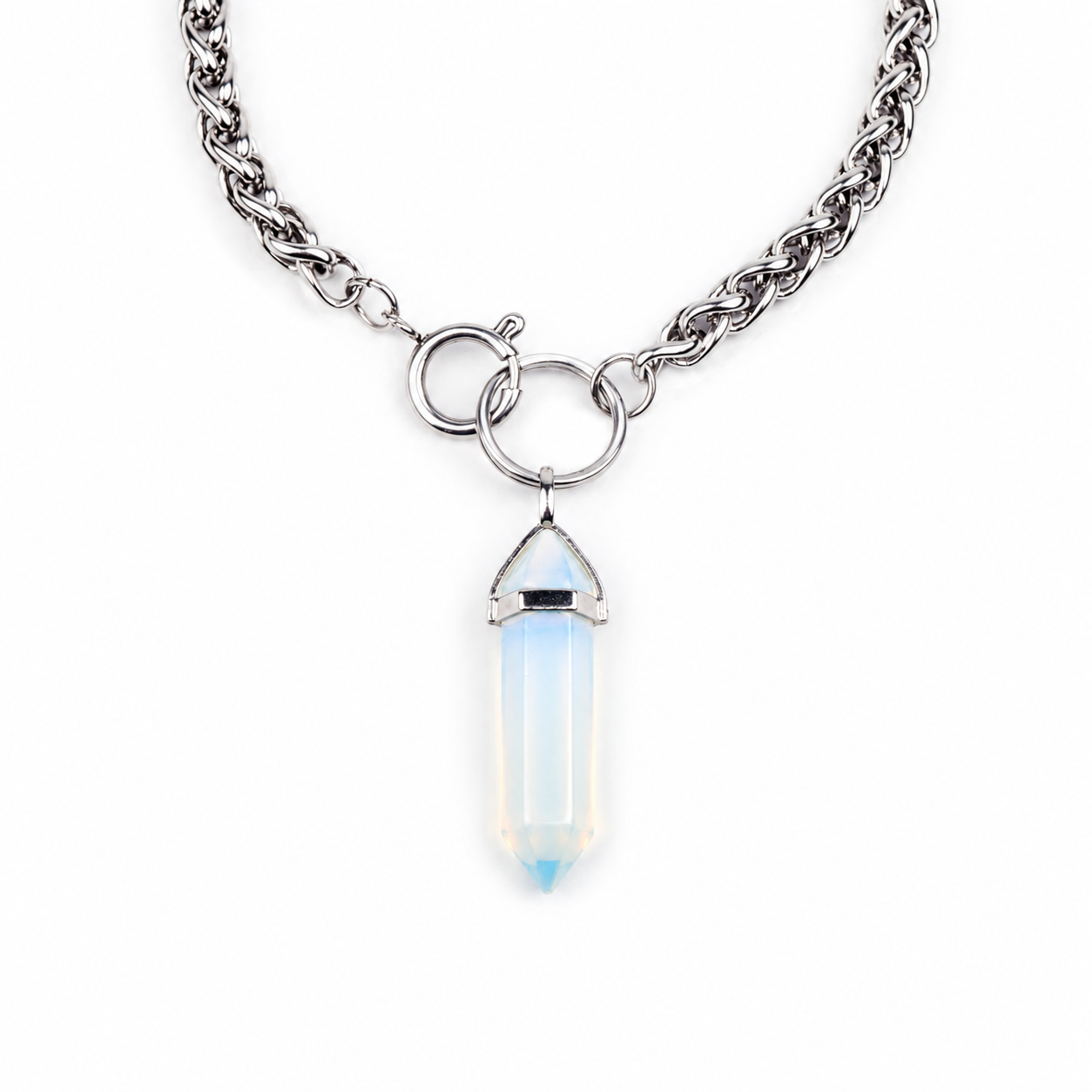AURALIS Opalite O Ring Chain Choker Necklace Silver