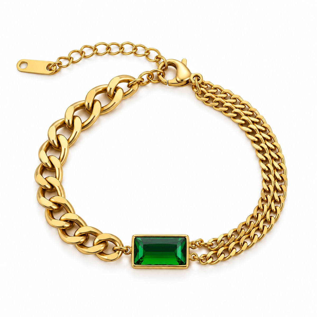 TALIA Green Zirconia Multi Chain Link Bracelet Gold