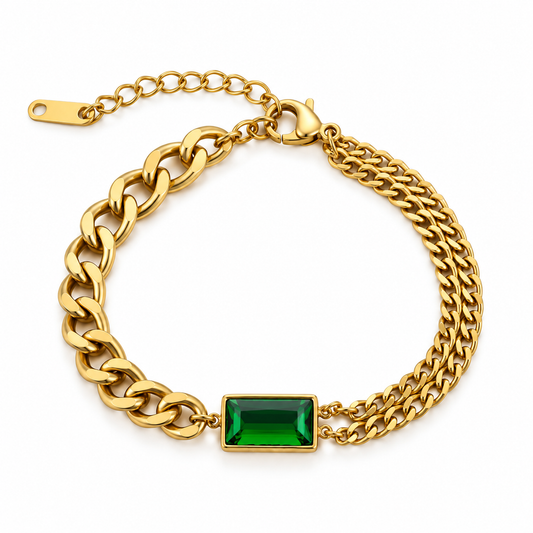 TALIA Green Zirconia Multi Chain Link Bracelet Gold