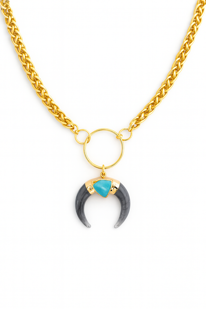 Collier ras du cou avec anneau en corne