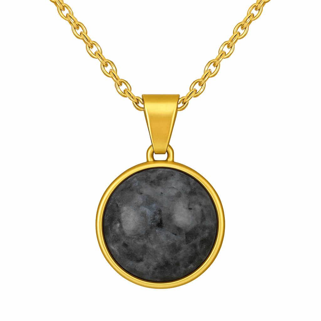 SAYA Collier Pendentif Larvikite Or