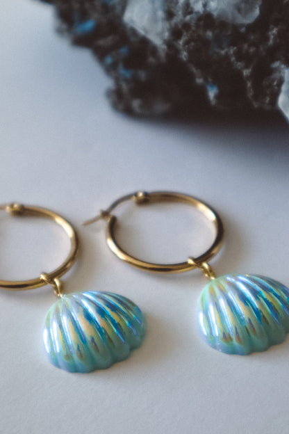 Seashell Aura Earrings  - Blue / Gold