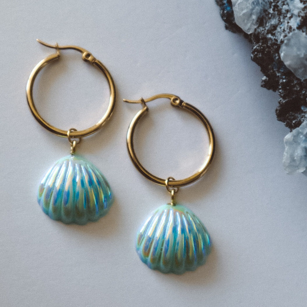 Seashell Aura Earrings  - Blue / Gold