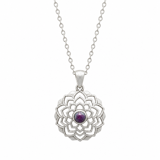 SAHIRA Natural Ruby in Kyanite Lotus Flower Necklace 925 Silver