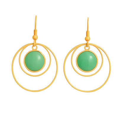 ANETHA Green Aventurine Dangle Hoop Earrings Gold