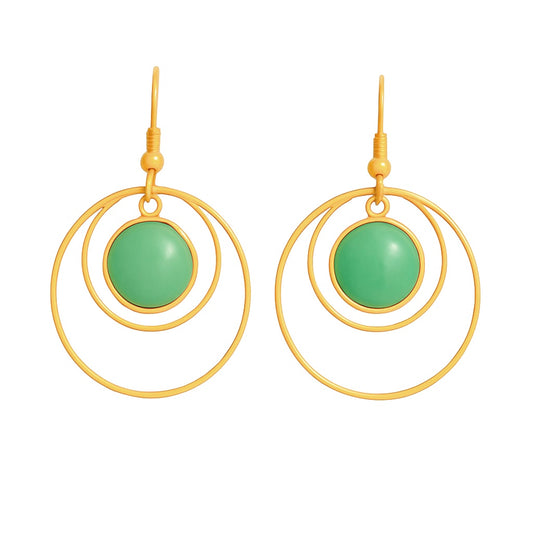 ANETHA Green Aventurine Dangle Hoop Earrings Gold