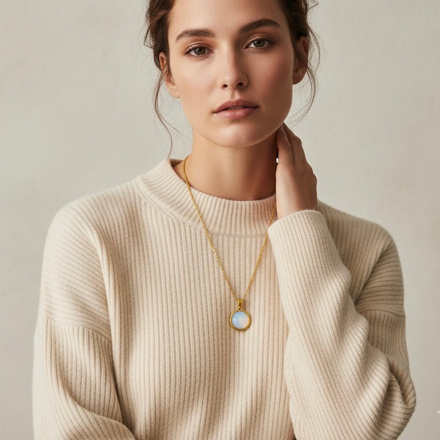 SAYA Opalite Statement Pendant Necklace Gold